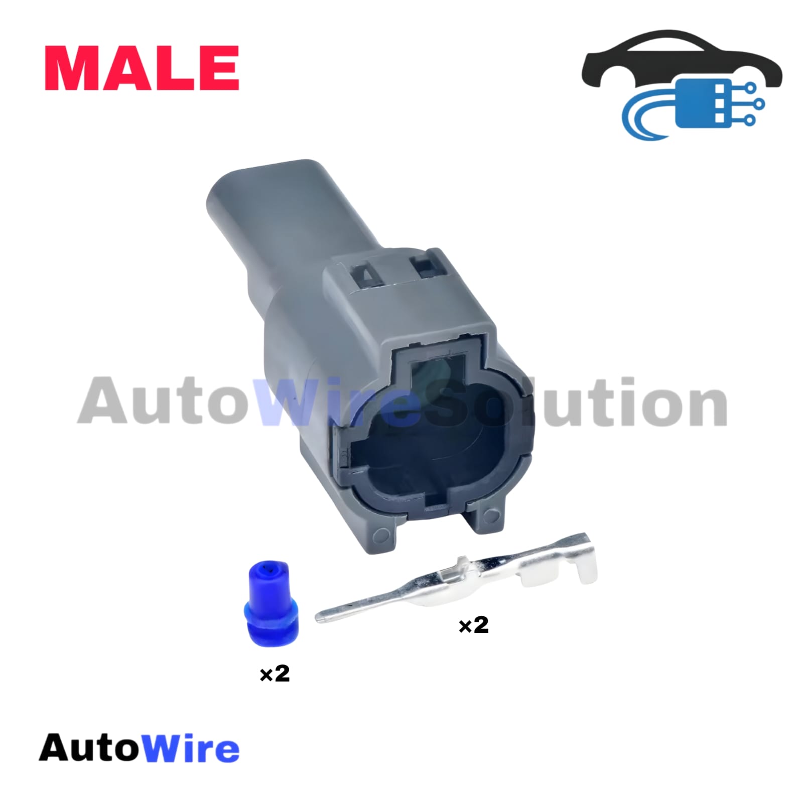 CONNECTOR SOLENOID GREY 2 PIN MALE