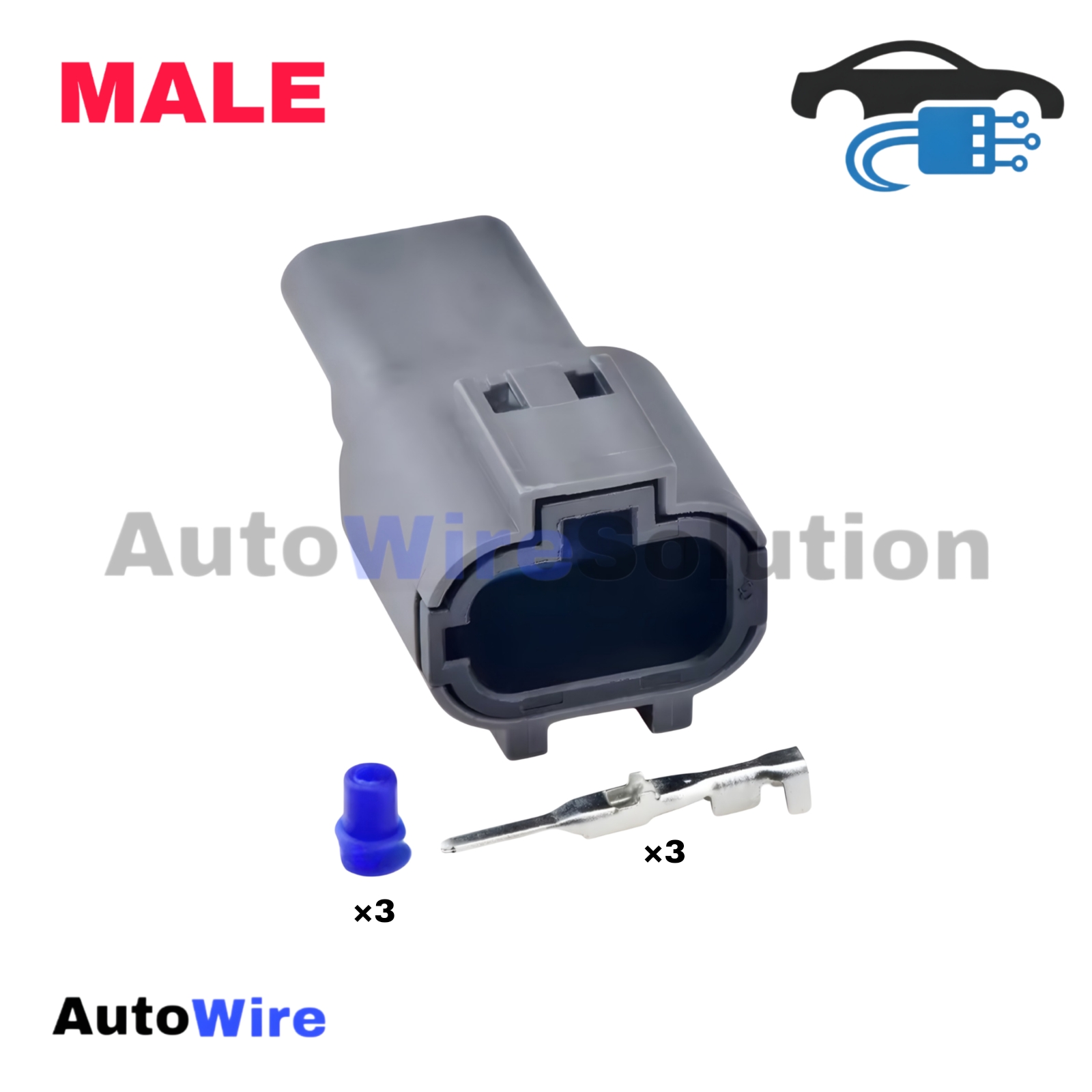 CONNECTOR SPEED GREY 3 PIN MALE