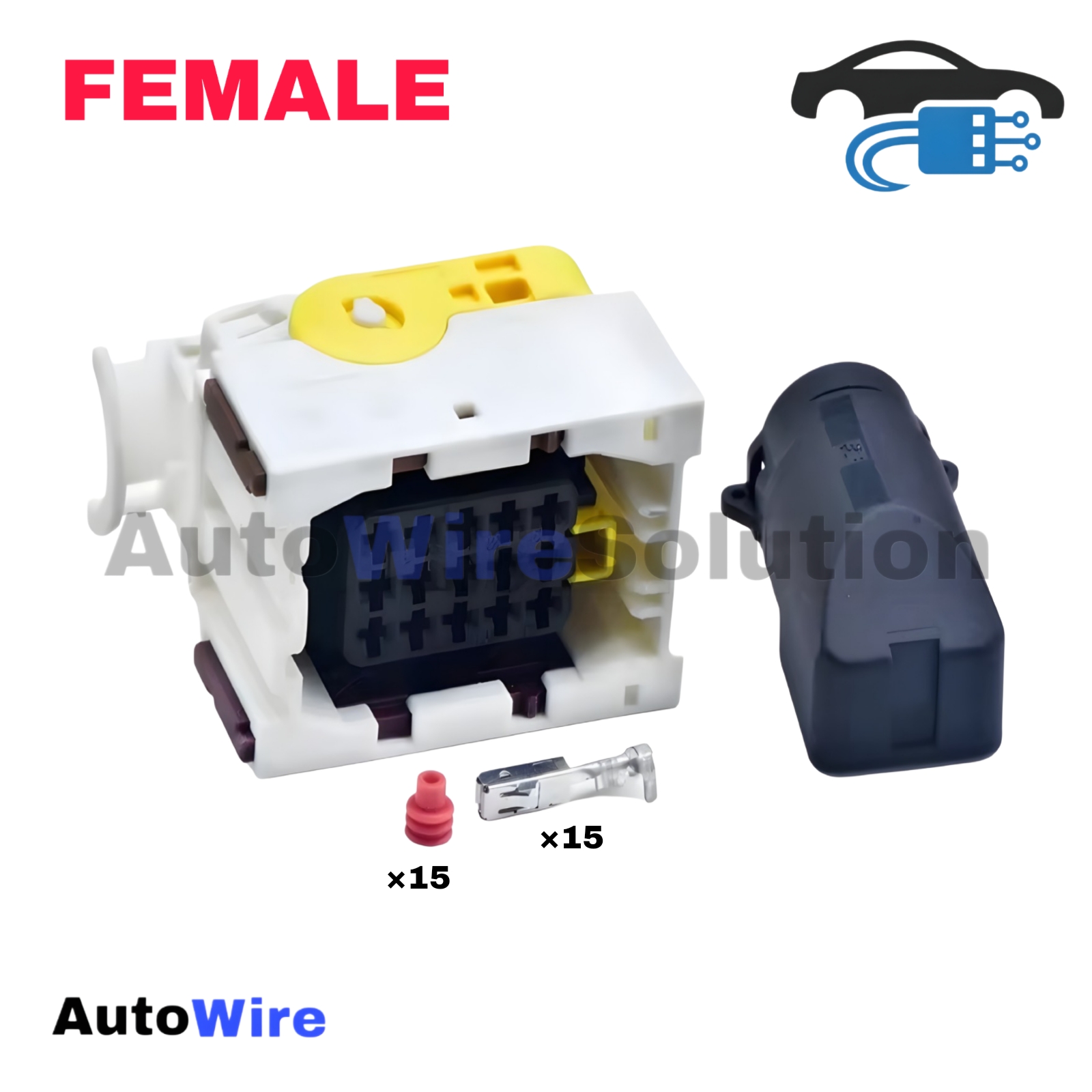 CONNECTOR AMP ECU 15 PIN WHITE FEMALE + PLUG