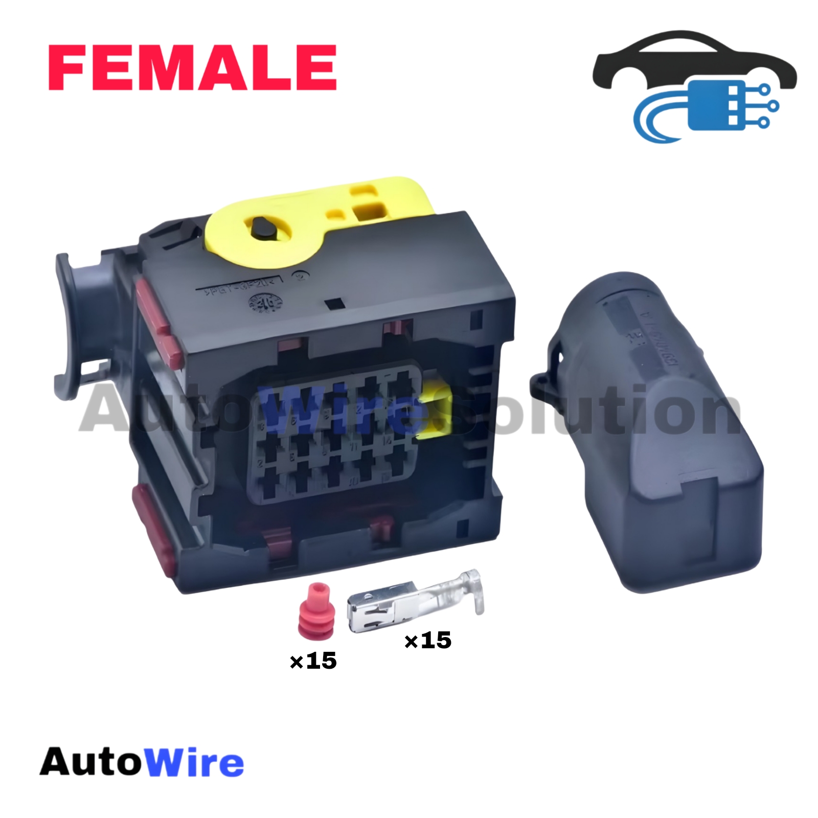 CONNECTOR AMP ECU 15 PIN BLACK FEMALE + PLUG